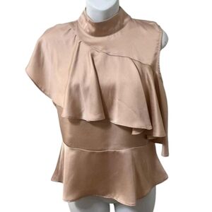 Zara Satin Effect Sleeveless Tan Ruffle Top